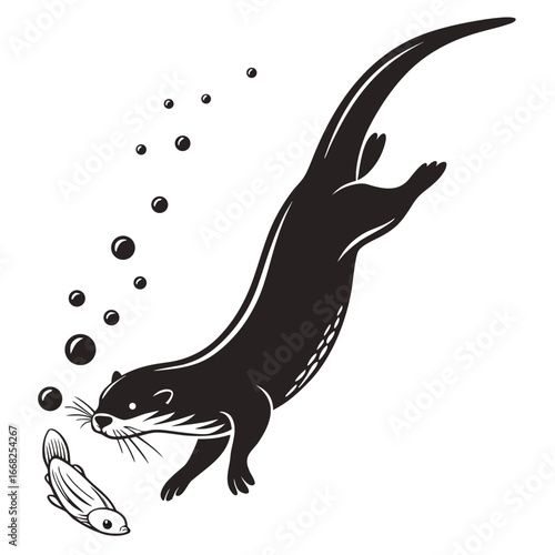 Otter diving for shellfish silhouette