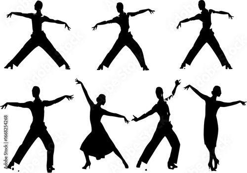 Foxtrot dancers silhouettes set
