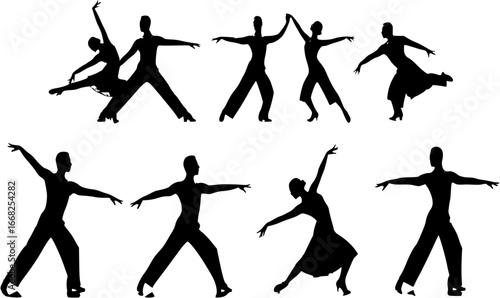 Foxtrot dancers silhouettes set
