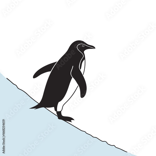 Penguin sliding down ice slope silhouette