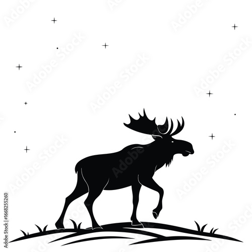 Moose under northern lights silhouette