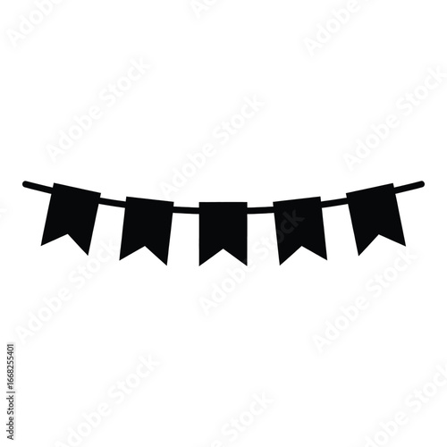 Black pennant flag garland on white background simple graphic banner
