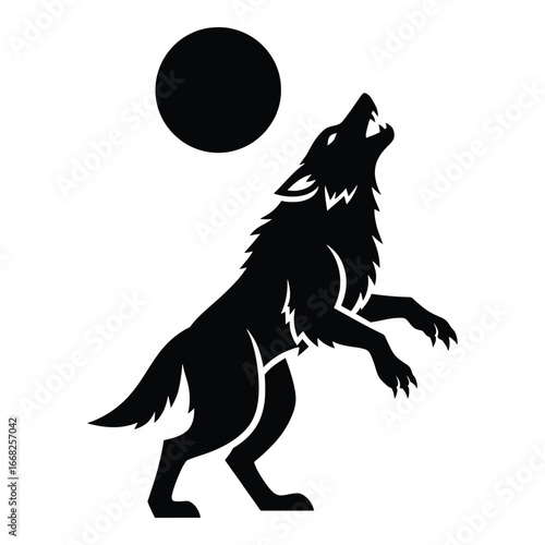 Black wolf howling at full moon silhouette graphic night