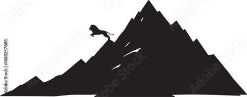Mountain over jumping the lion in sihouette vector image.