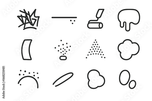 Urban Street Art Icons. Outline icon set of urban street art strokes: graffiti tag, spray line, paint drip,