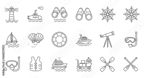 Nautical icons and symbols for beach and ocean activities