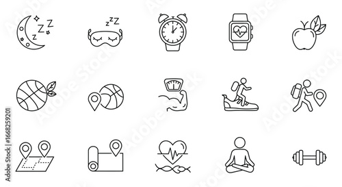 Line icons for healthy lifestyle and wellness concepts