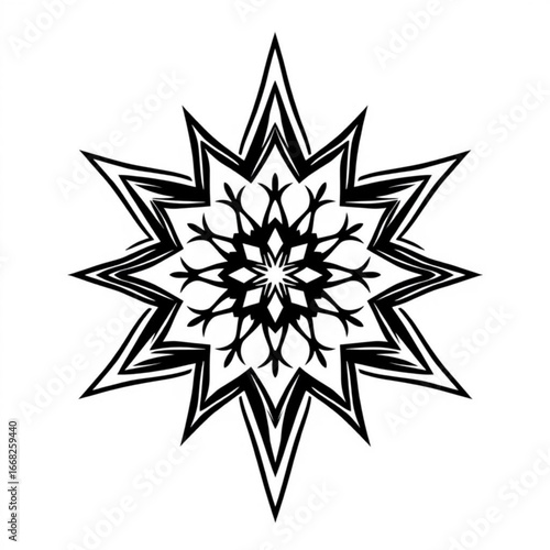 Minimilist a symmetrical star shape with intricate floral patterns in black and white design element vector art vector