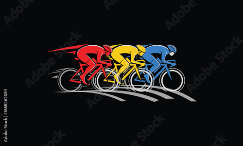 Colorful cyclists speed ahead, representing endurance and high performance in a dynamic competition