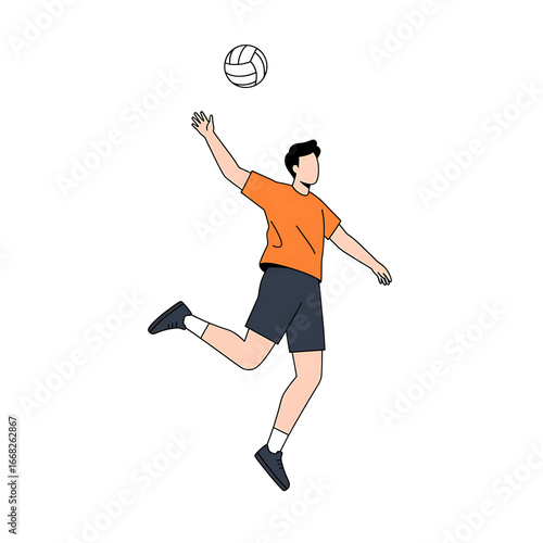 Male volleyball player serving ball in flat vector style