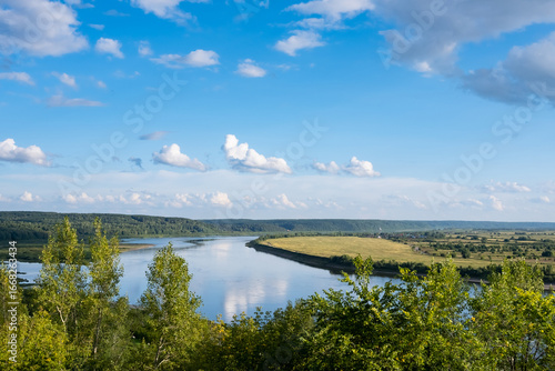 Beautiful evening landscape on the Siberian river at sunset