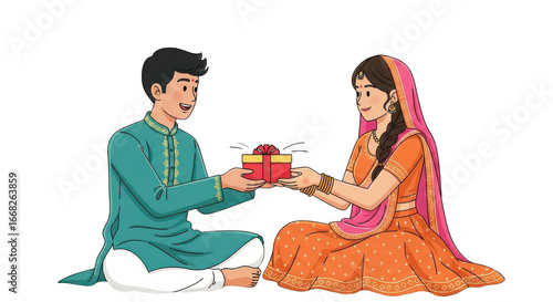 Brother Giving Gift to His Sister During Bhai Dooj Festival after Diwali