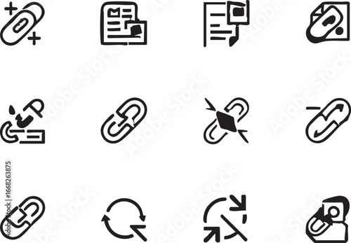 Link icon vector set: attachment, connection, and refresh symbols eps silhouette