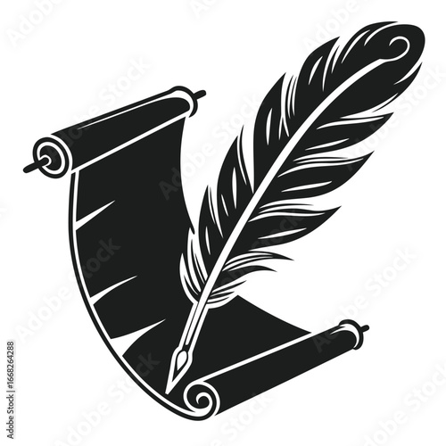 Ancient scroll beside quill silhouette