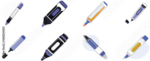 Bundle Whiteboard Marker Silhouette Icon On White Backgro Eps 46