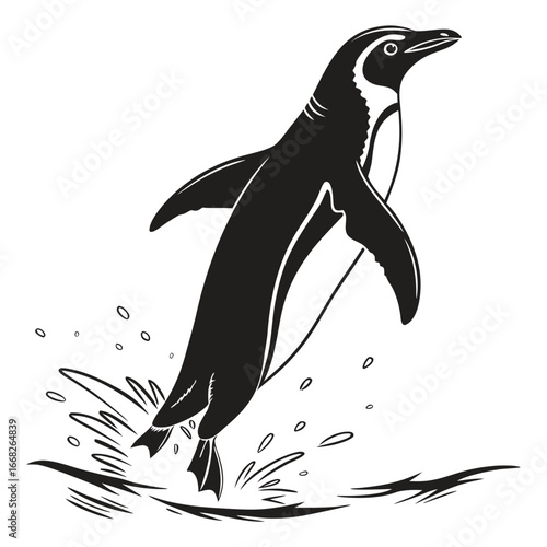 Penguin leaping from water silhouette