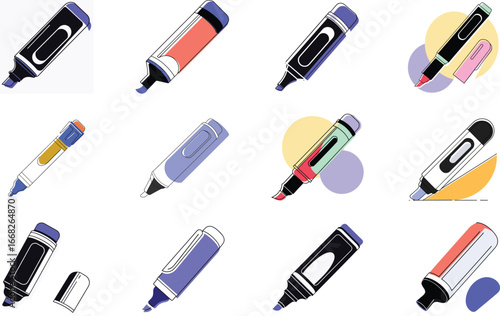 Bundle Whiteboard Marker Silhouette Icon On White Backgro Eps 45