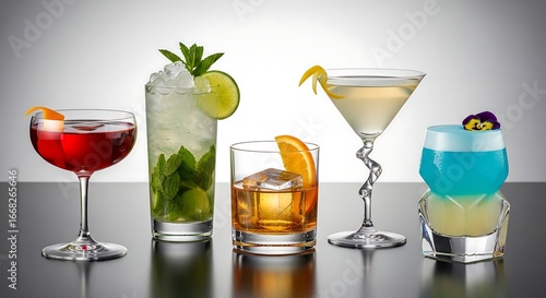 Wallpaper Mural Assorted Cocktails in Distinct Glassware with Garnishes on Display Against Neutral Background Torontodigital.ca