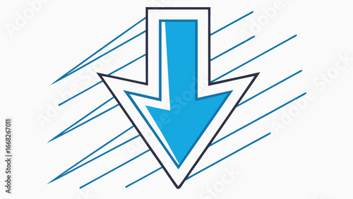 Blue downward pointing arrow with motion lines direction