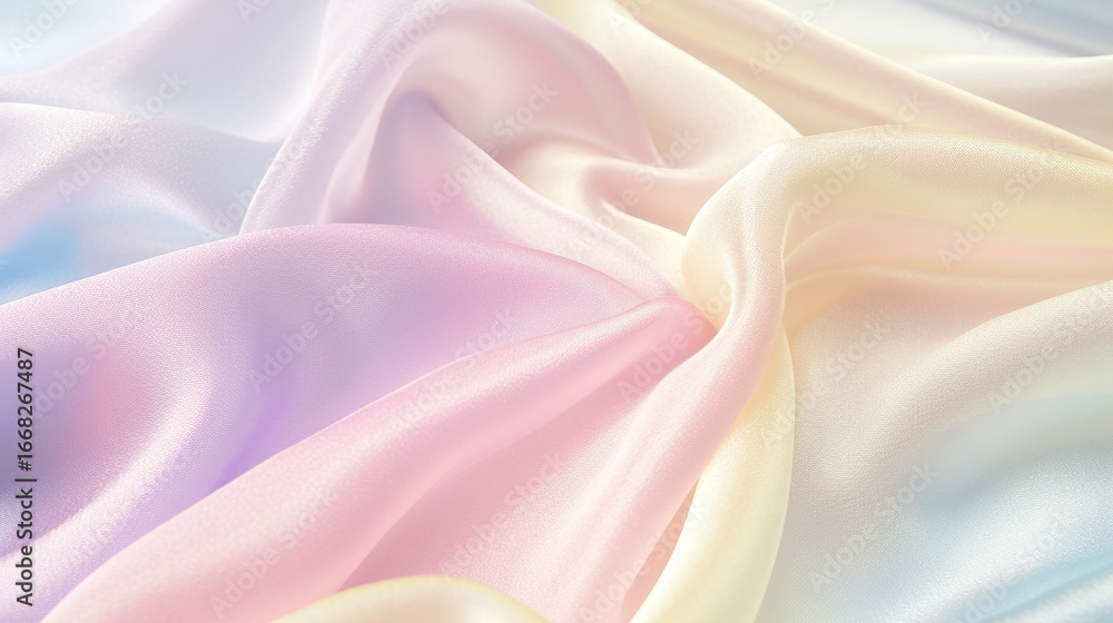 Obraz premium Plush felt fabric with a gradient of pastel colors—pink, purple, and yellow—boasting a soft texture that’s perfect for crafting cozy dresses or jackets, adding an elegant touch to clothing projects.