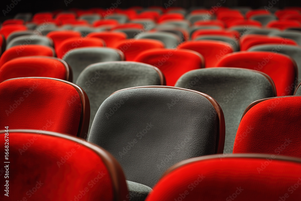 Naklejka premium Red and grey chairs in rows