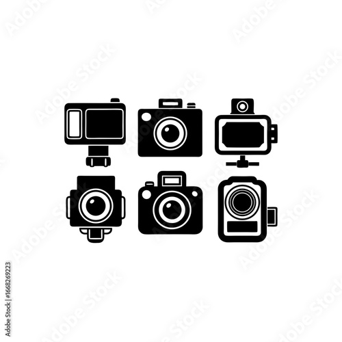 6 different action camera silhouette vector icons 