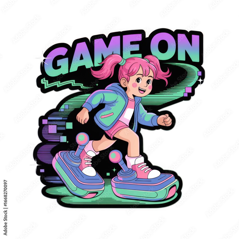 Fototapeta premium Retro Gamer Girl Game On Fun Illustration