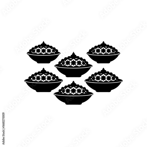6 different biryani plate silhouette vector icons 