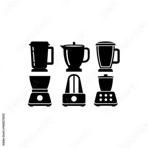 6 different blender silhouette vector icons set
