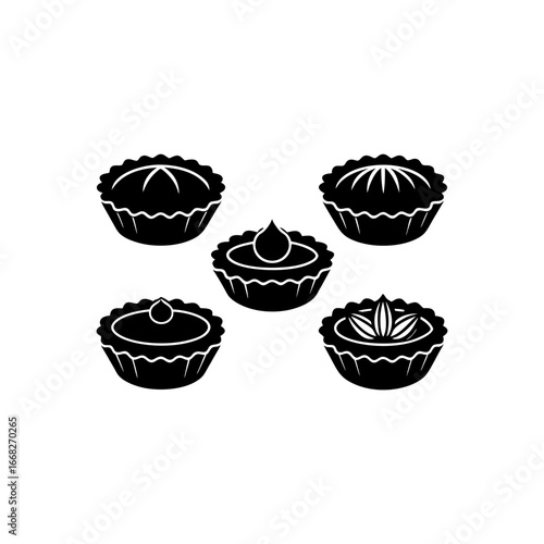 5 different butter tart silhouette vector icons se