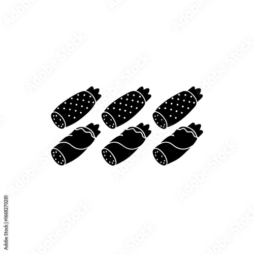 6 different cannoli silhouette vector icons set