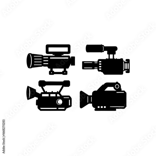 4 different camcorder silhouette vector icons set
