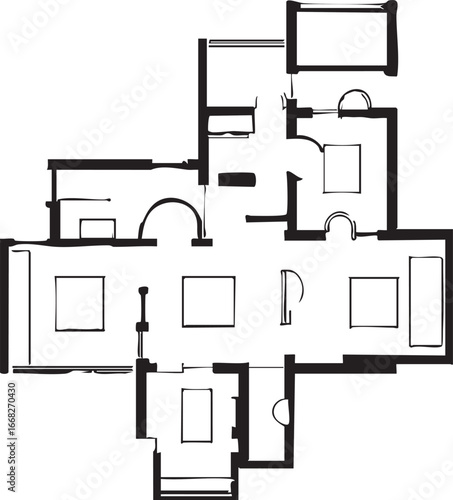 House floor plan vector: architectural blueprint, home layout design eps silhouette