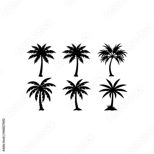 6 different coconut tree silhouette vector icons s