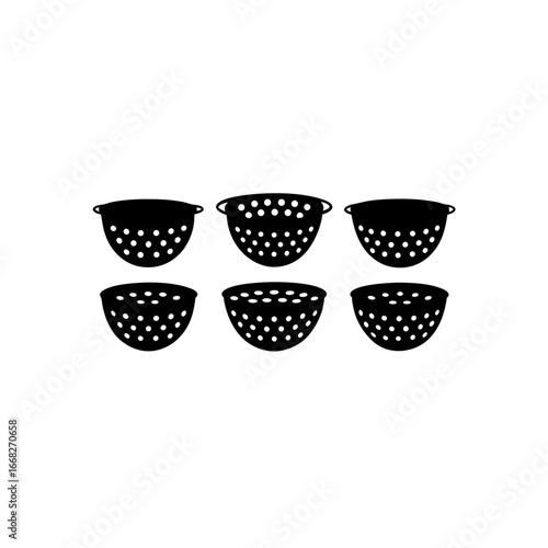 6 different colander silhouette vector icons set