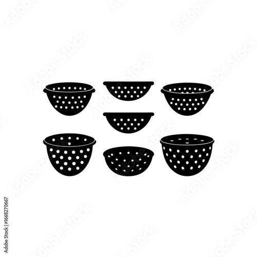 7 different colander silhouette vector icons set