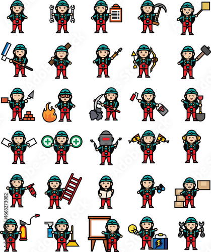 female miner icon set,