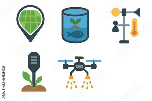 Smart Farming Technology Icons for Agriculture and Precision Farming