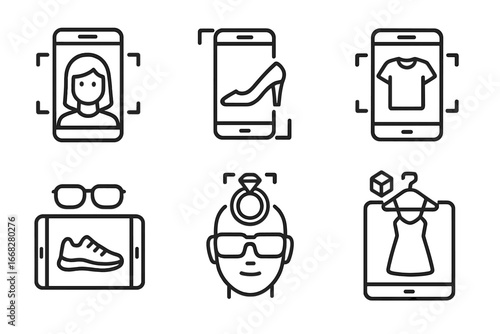 Augmented reality shopping icons for fashion, virtual try-on, and product visualization