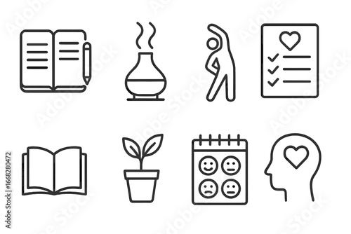 Mental health and self-care icons for personal growth and wellness
