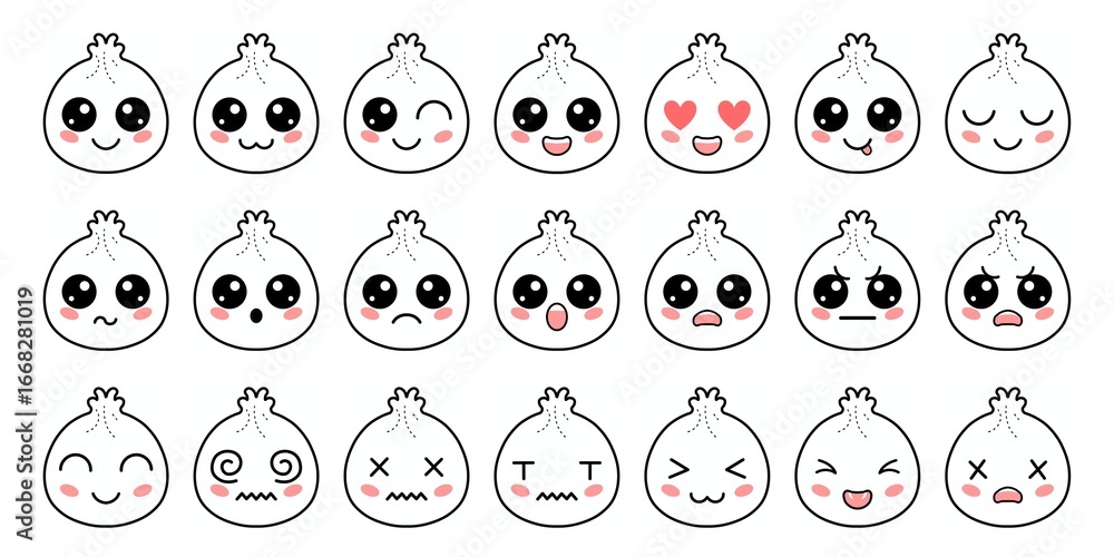 Fototapeta premium Set of Cute Emoticons and Emoji Faces Collection