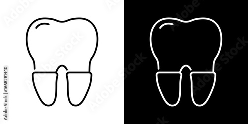 Clean Line Art Icon of a Tooth with Crown for Dental Care and Oral Health Concepts in Black and White