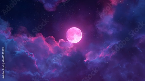 Mystical glowing orb illuminating a dreamy purple night sky with ethereal clouds