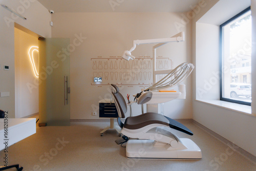 The modern design of the dental clinic interior features advanced equipment for patient care