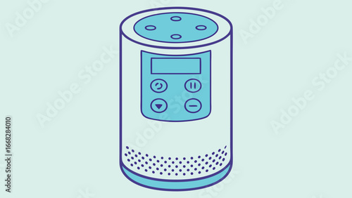 Isometric smart speaker with buttons and speaker grille