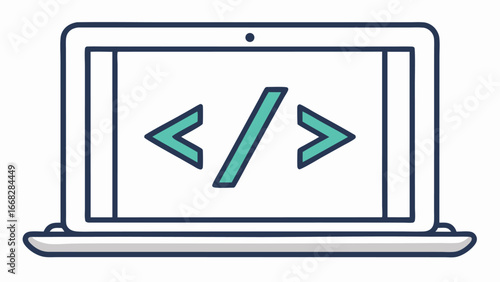 Laptop displaying coding brackets icon computer technology
