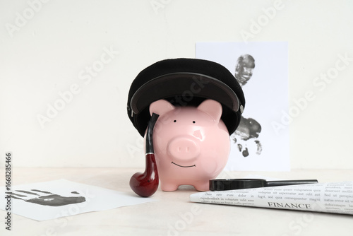 Piggy bank with smoking pip...