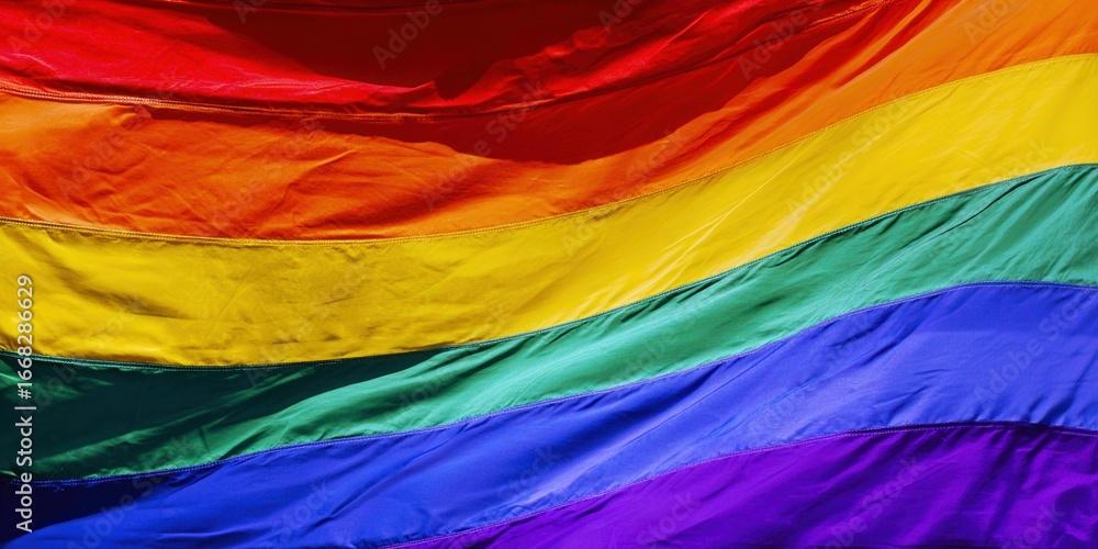 Fototapeta premium The iconic rainbow flag proudly waves, representing the LGBTQ+ community and celebrating pride.