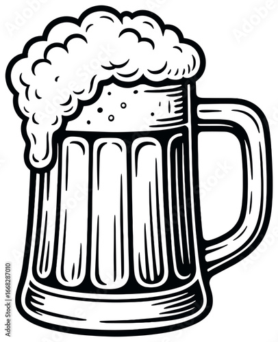 Beer mug vector with foam overflowing - homebrew and oktoberfest celebration concept