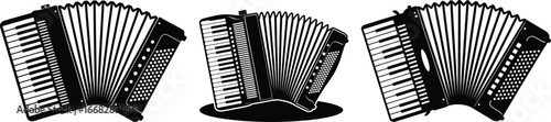 Set of Vintage Accordion Musical Instrument Illustrations.
